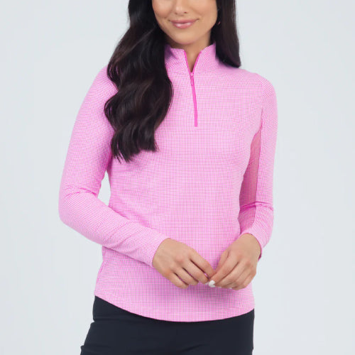 IBKUL Long Sleeve UV Protection - Mini Check Hot Pink/White